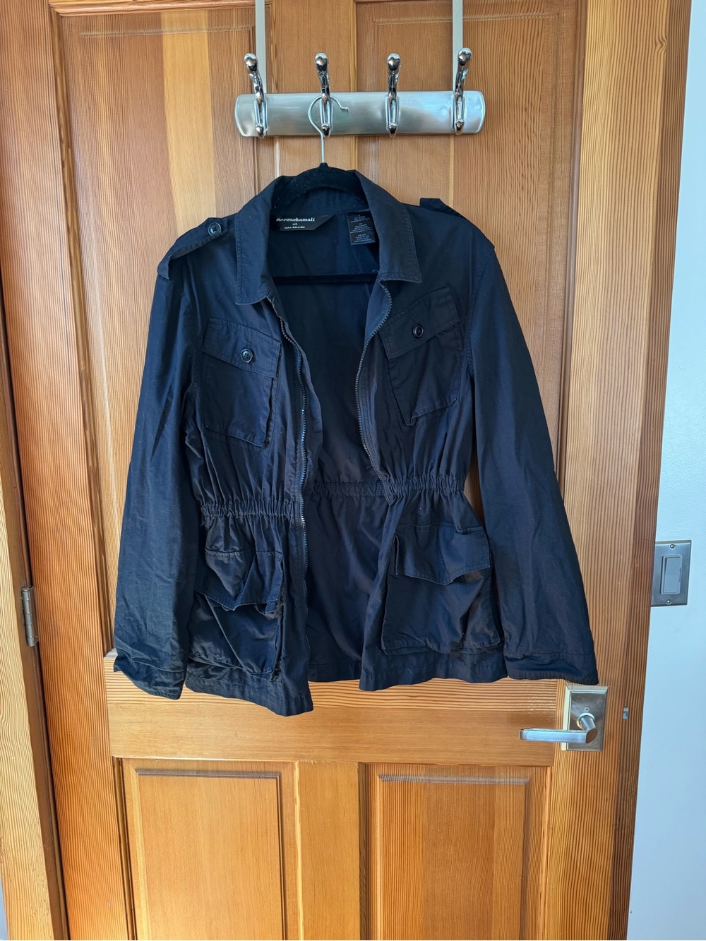 Norma Kamali Black Utility Jacket with Drawstring Waist